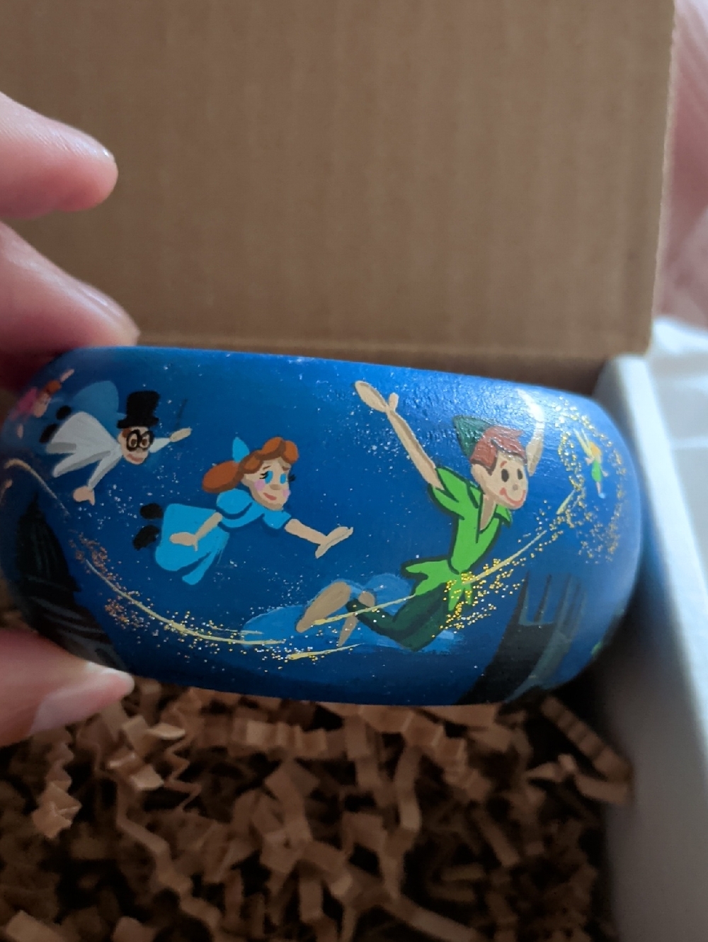 Hand Crafted Blue Peter Pan and Wendy Wooden Bangle Bracelet